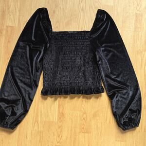 Bagatelle Women Whimsigoth Goth Witchy Smocked Dark Romantic Black Velvet Top M